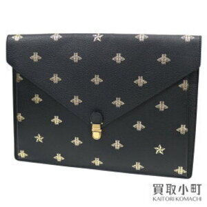 Gucci Bee Star Portfolio Black Clutch Bag Shoulder Flap Pouch